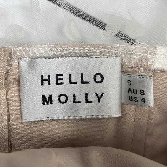 Hello Molly Sunset Polka Dot Mesh Sweetheart Corset Crop Top Preppy Beige 4 - Picture 10 of 12